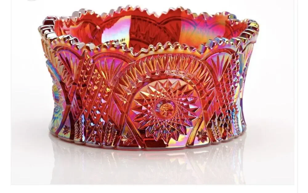 Bowl - Diamond Classic Pattern - Red Carnival Glass - Mosser USA